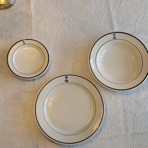 BUFFALO CHINA & CARIBE 🍽 Vintage US Navy ⚓️ Plates Set 3 PC Plates & Bowl
